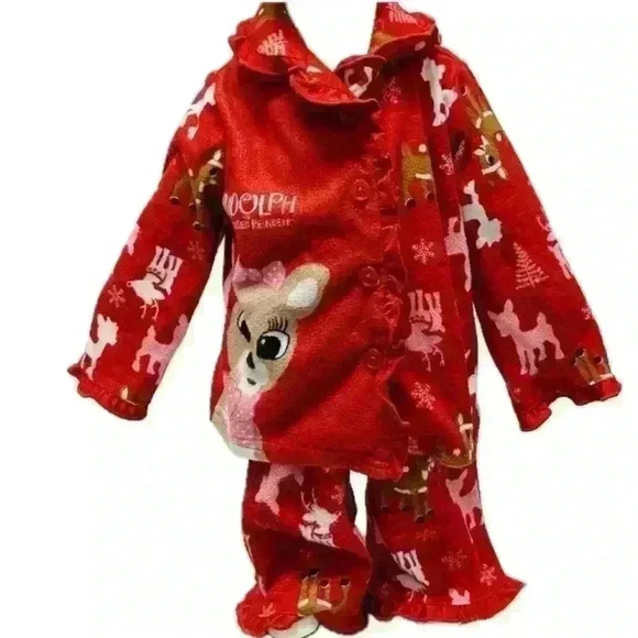 Rudolph the red nosed reindeer Clarice fleece pajamas. Christmas pajamas sz 12M - Picture 1 of 12